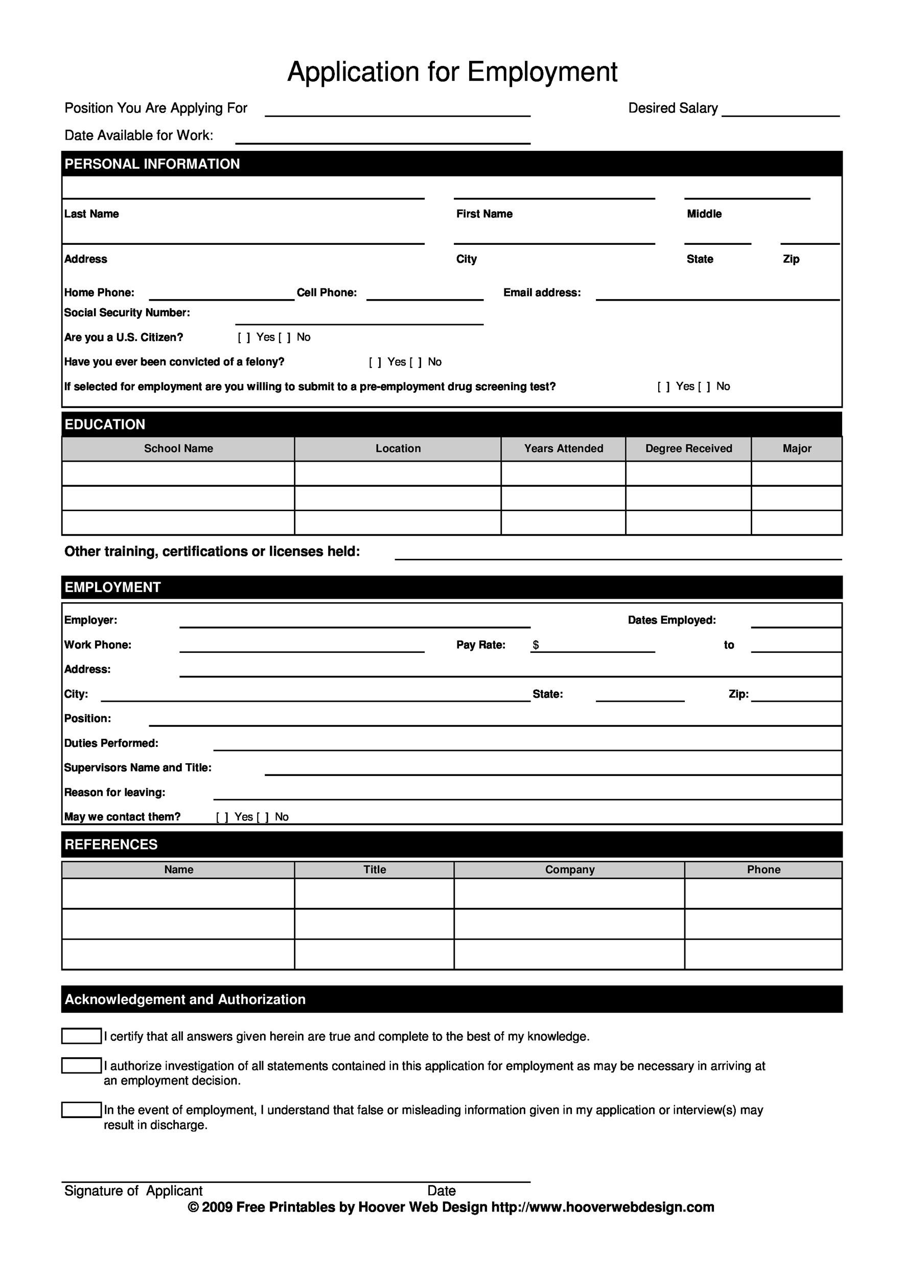 50 Free Employment / Job Application Form Templates [Printable] ᐅ regarding Free Printable Application For Employment