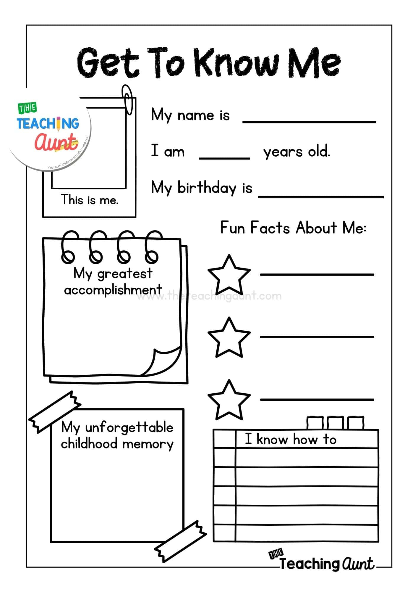 All About Me Worksheets Free Printable - The Teaching Aunt with Free All About Me Printable