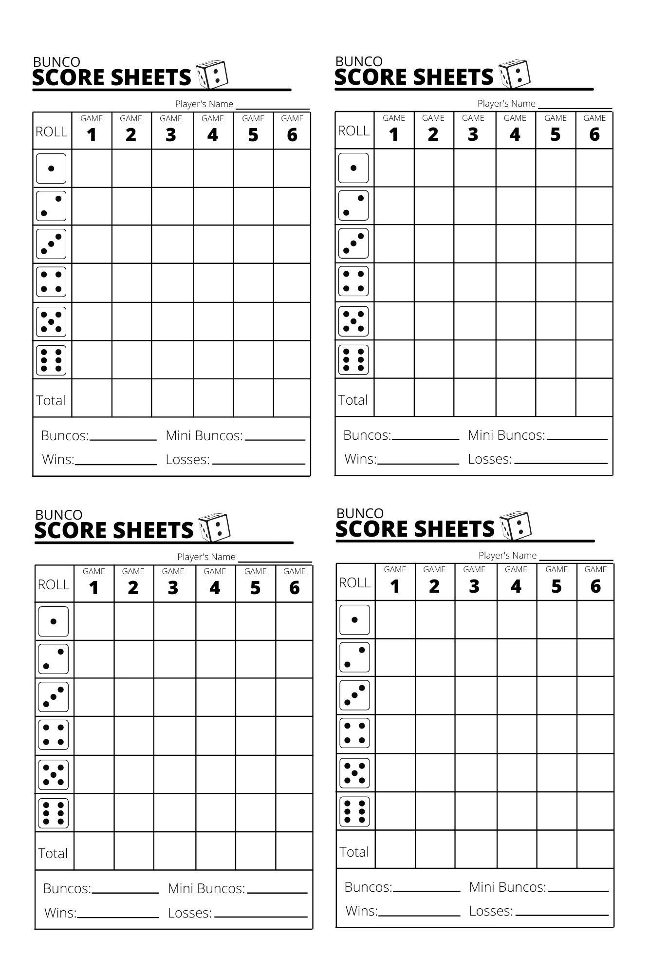 Bunco Score Sheets X4 - Bunco Score Sheets - Printable Pdf regarding Bunco Printable Score Sheets Free