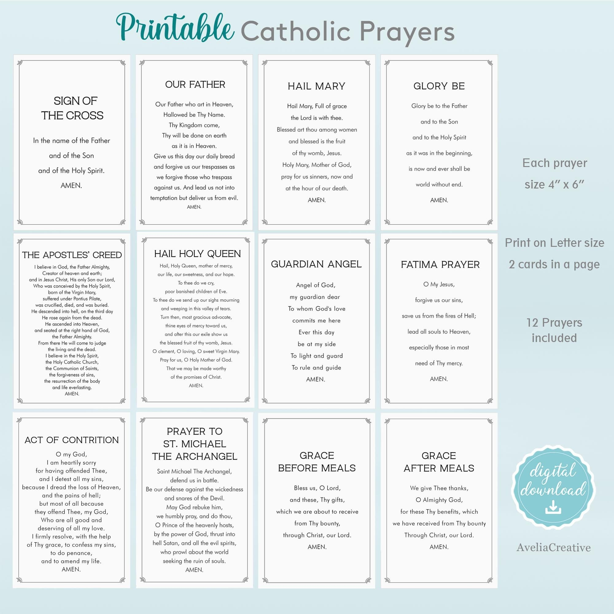 Catholic Prayers Card Bundle, Instant Download, Printable Catholic for Free Printable Catholic Prayers