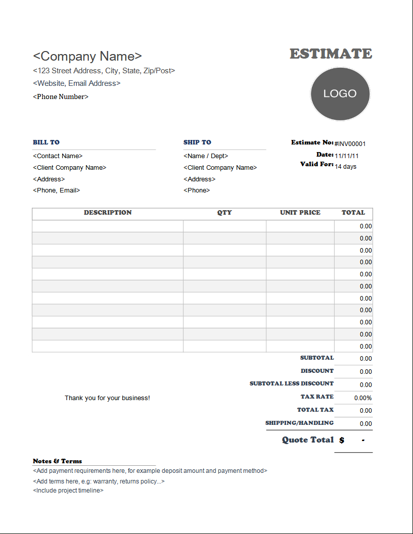 Estimate Templates - Invoice Simple throughout Free Printable Estimate Forms