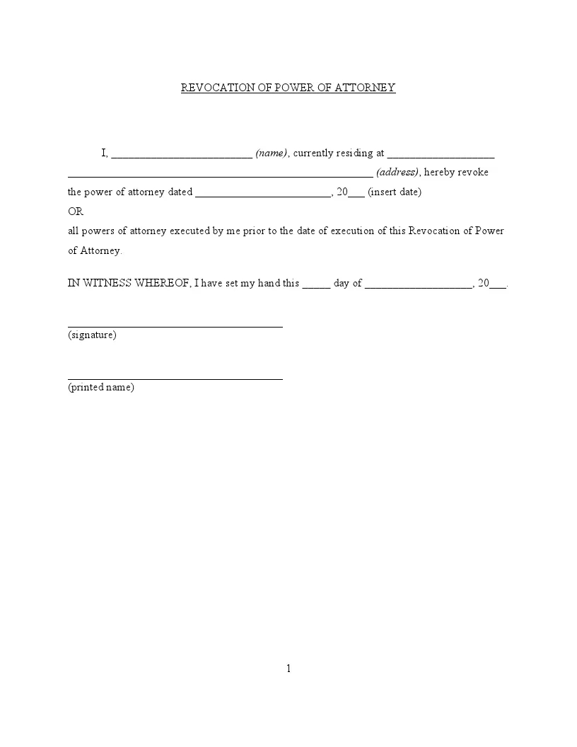 Fillable Revocation Of Power Of Attorney Form | Cancel Poa | Formspal with regard to Free Printable Revocation of Power of Attorney Form