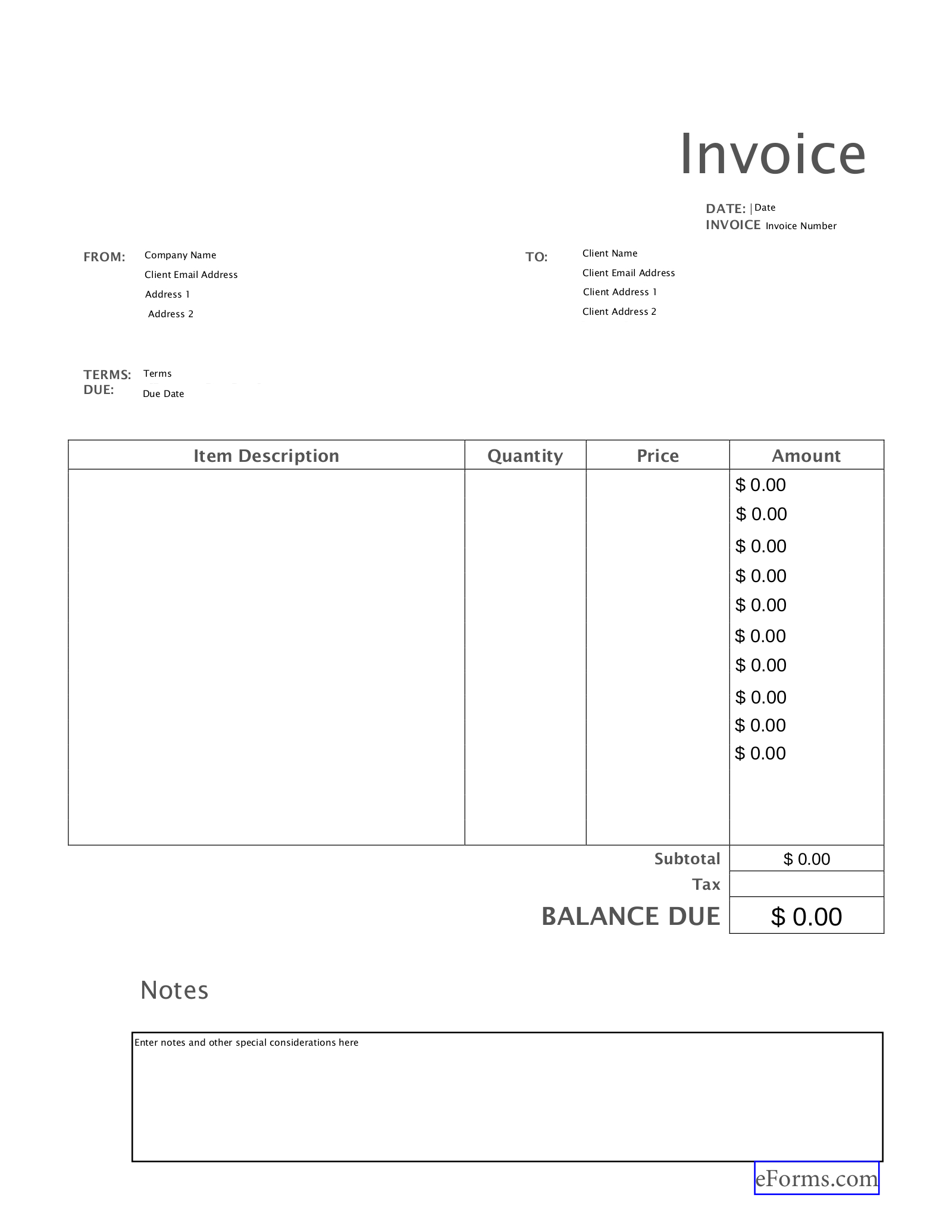 Free Blank Invoice Templates (30) - Pdf – Eforms within Free Printable Invoices Templates