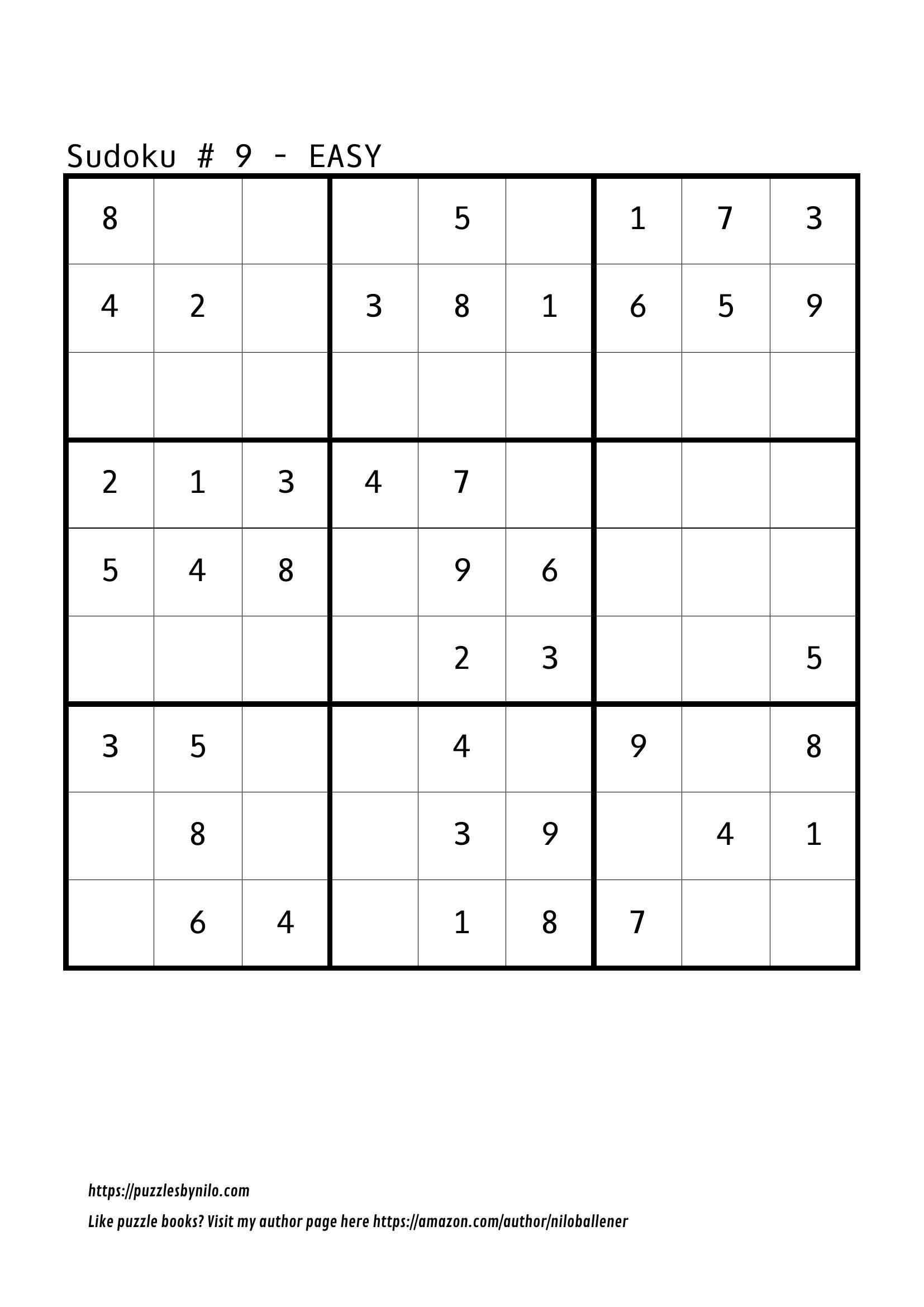 Free Downloadable Sudoku Puzzle Easy # 9 — Puzzlesnilo for Sudoku Puzzles Printable Free