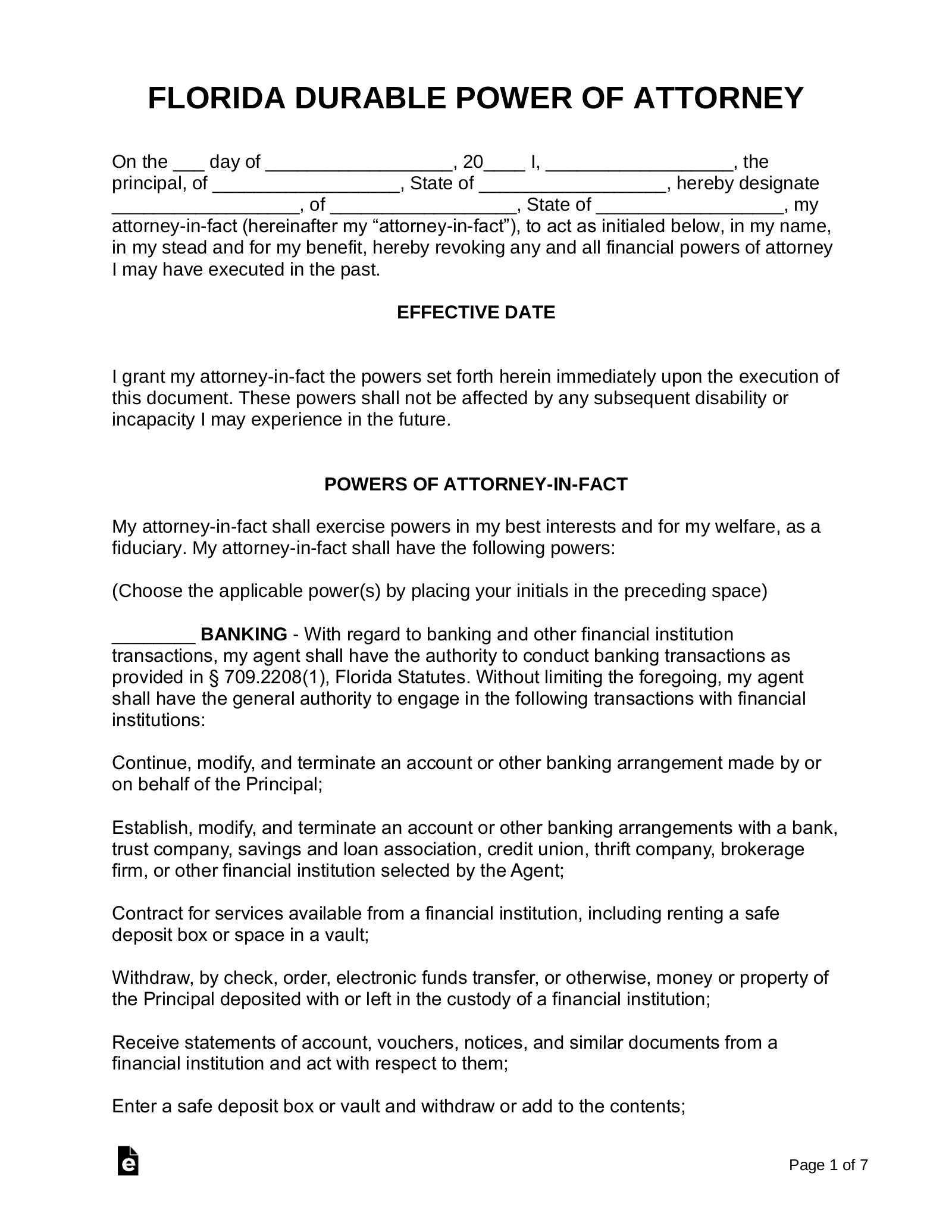 Free Florida Power Of Attorney Forms (9 Types) - Pdf | Word – Eforms regarding Free Printable Power Of Attorney Form Florida