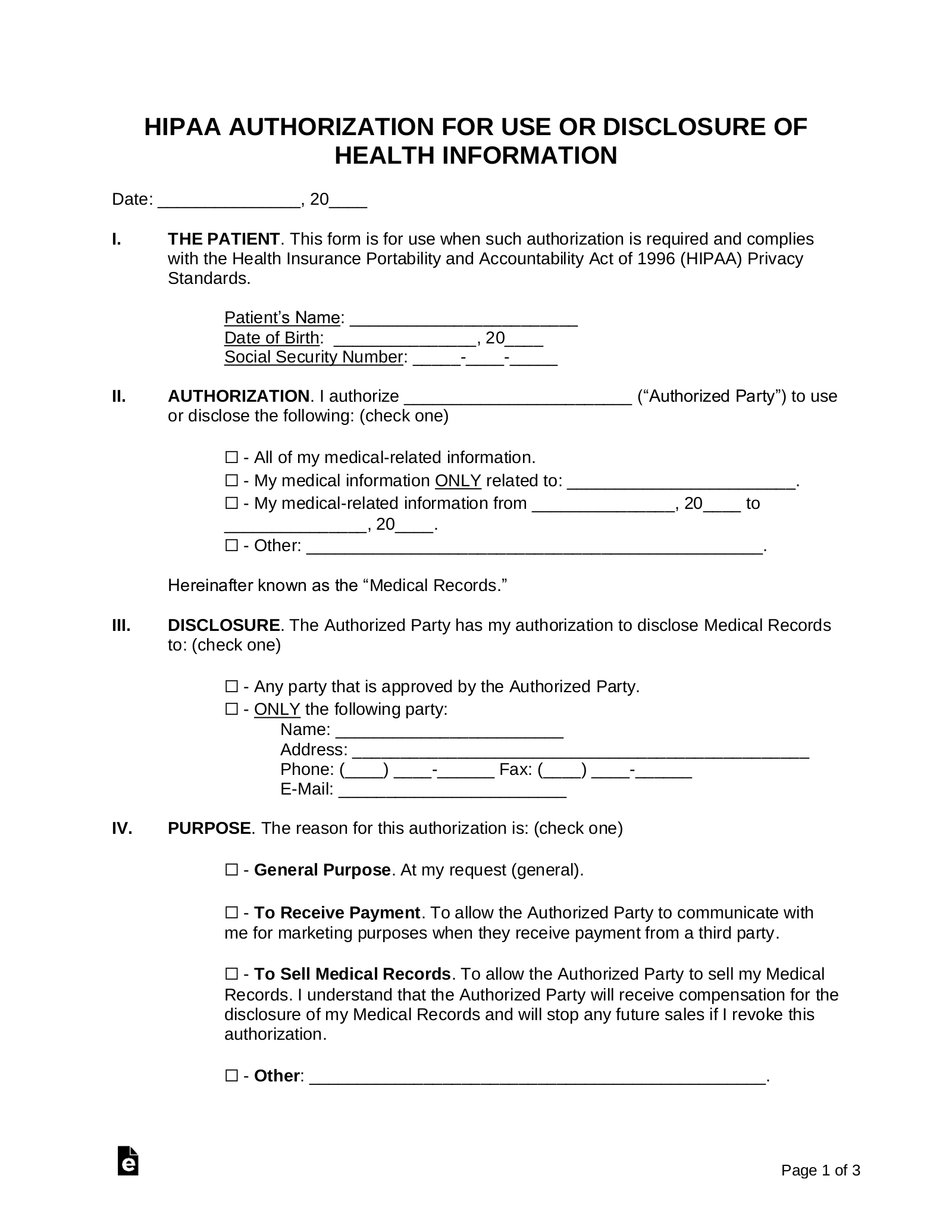 Free Medical Records Release Authorization Form (Waiver) | Hipaa pertaining to Free Printable Hipaa Forms