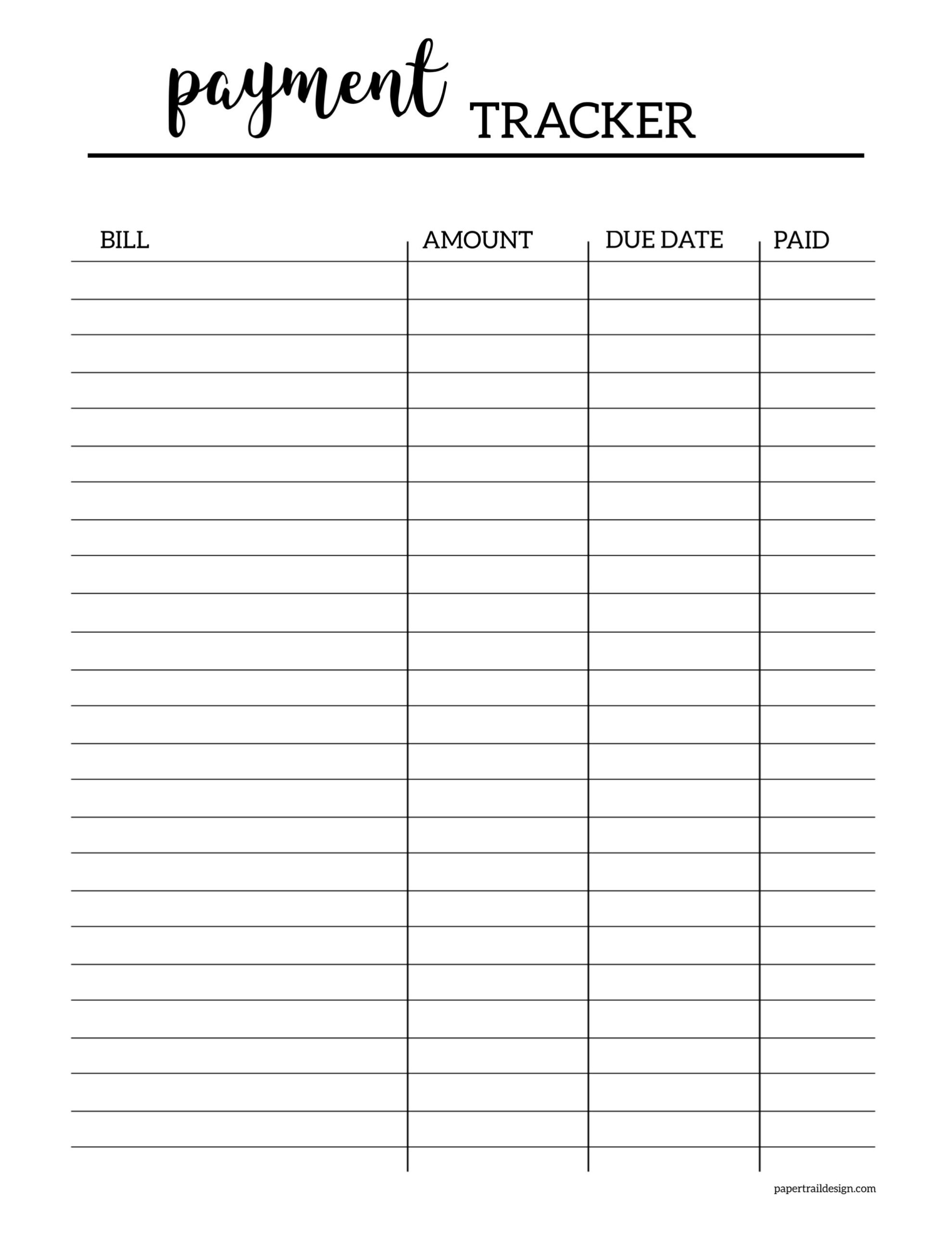 Free Printable Bill Tracker - Paper Trail Design pertaining to Bill Tracker Free Printable