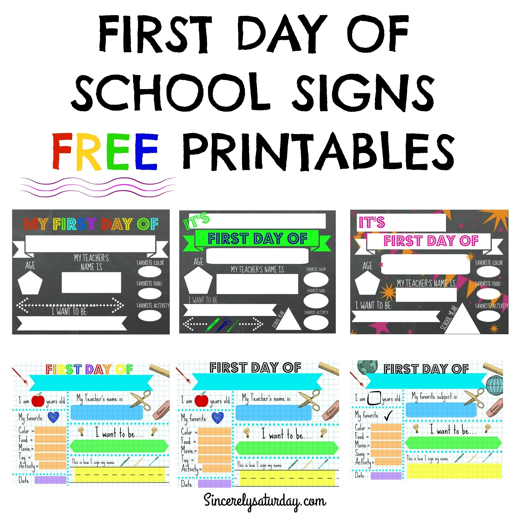 Free Printable First Day Of School Signs - Sincerely Saturday with First Day Of School Printable Free
