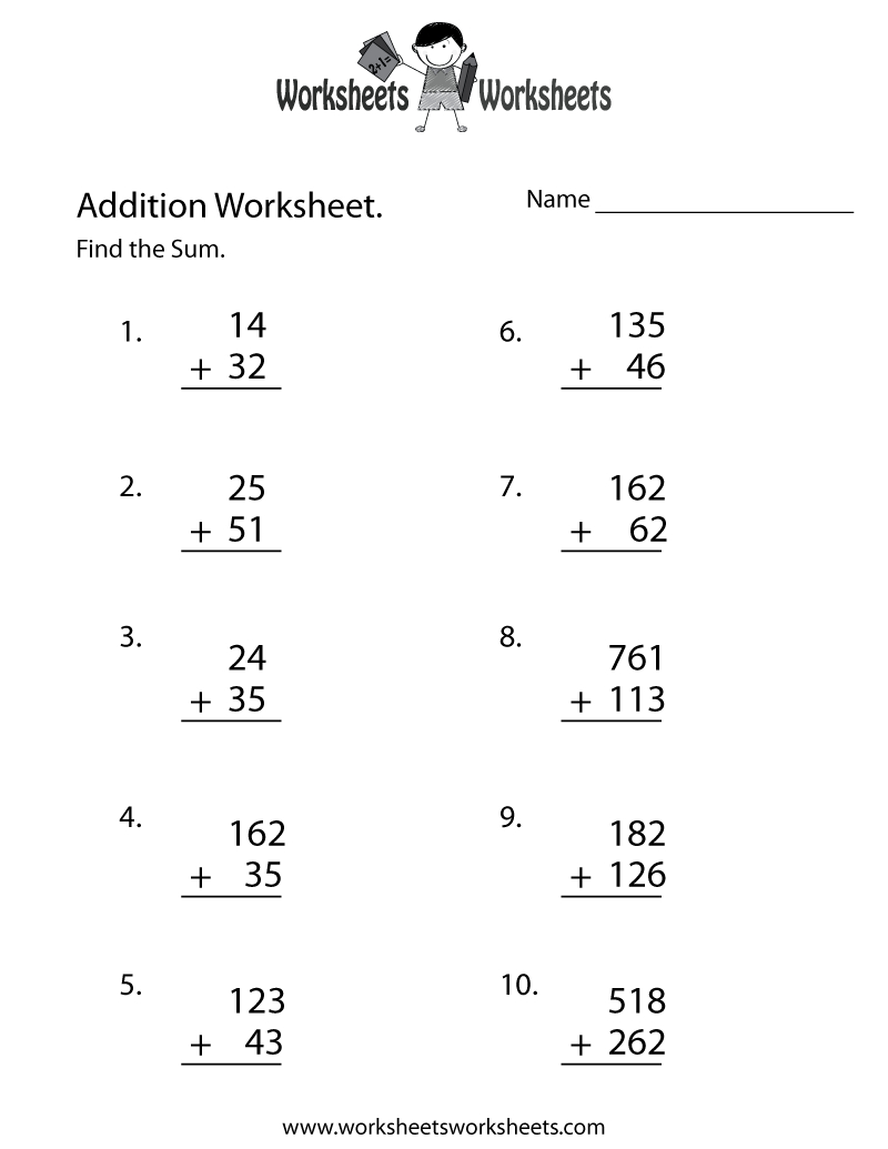 Free Printable Math Addition Worksheet intended for Free Printable Addition Math Sheets