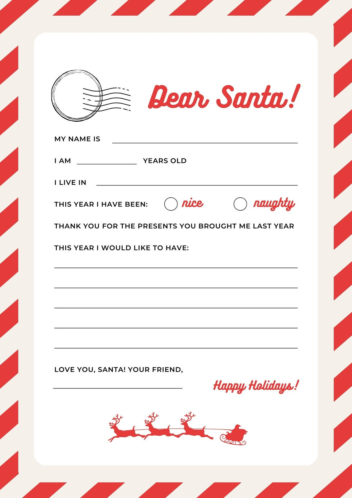 Free Printable Santa Letter Templates You Can Customize | Canva regarding Printable Santa List Free