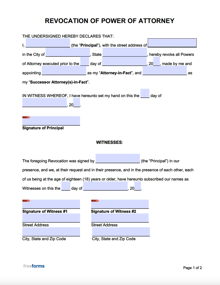 Free Revocation Of Power Of Attorney Forms (Cancel A Poa) | Pdf | Word regarding Free Printable Revocation Of Power Of Attorney Form