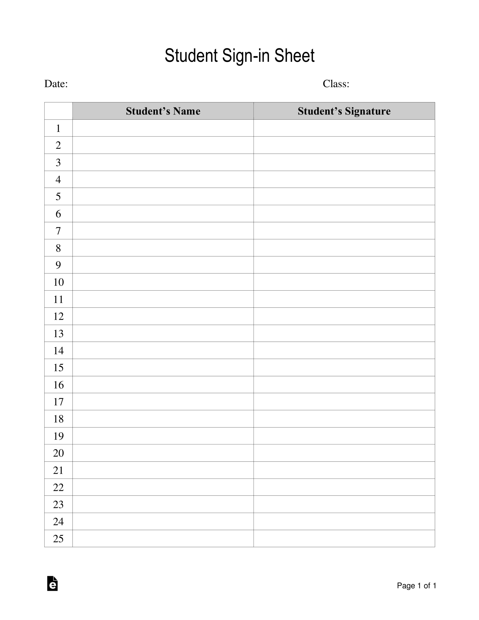 Free Student Sign-In Sheet Template - Pdf | Word – Eforms intended for Free Printable Sign in Sheets