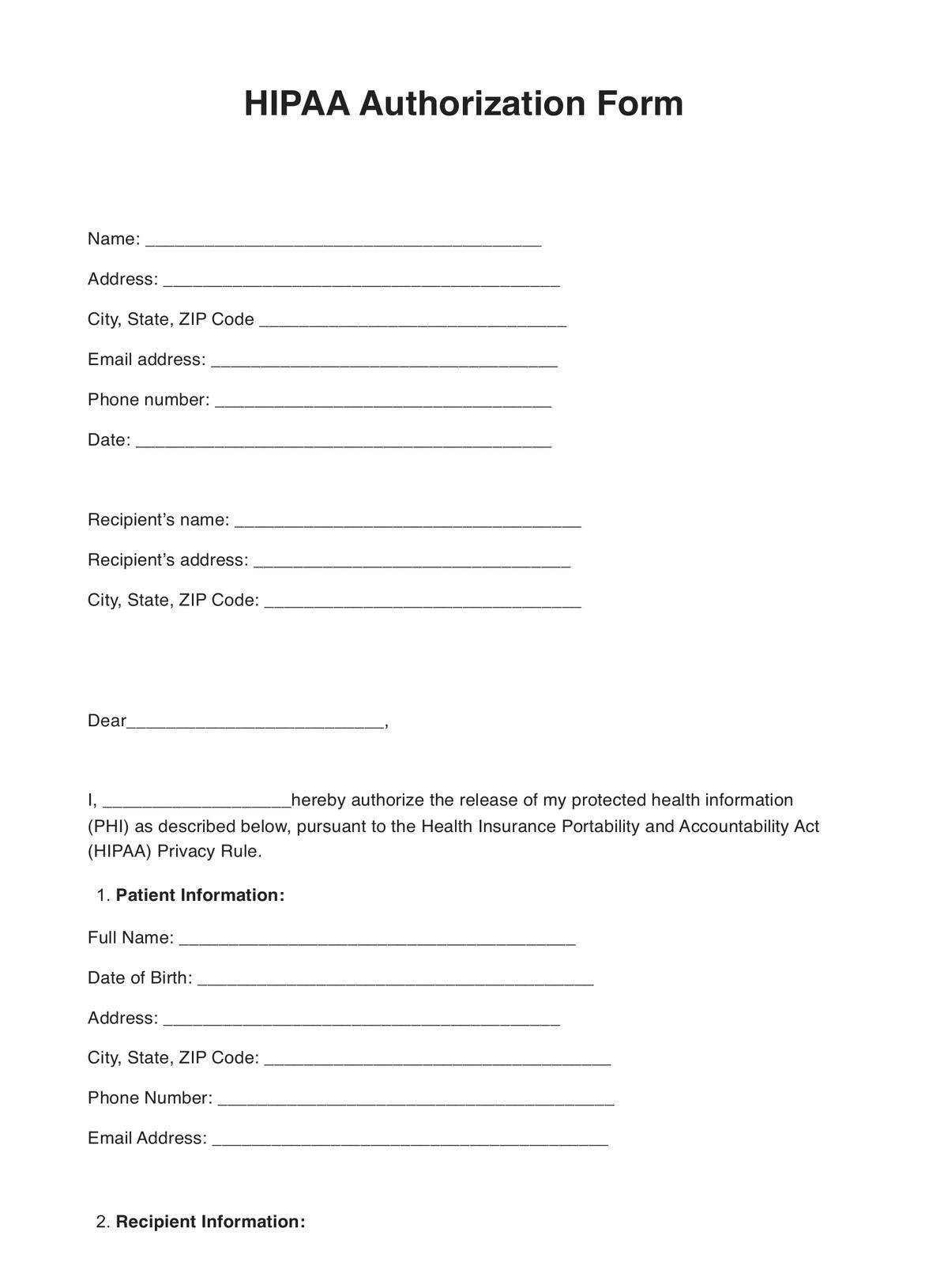 Hipaa Authorization Form &amp;amp; Example | Free Pdf Download within Free Printable Hipaa Forms