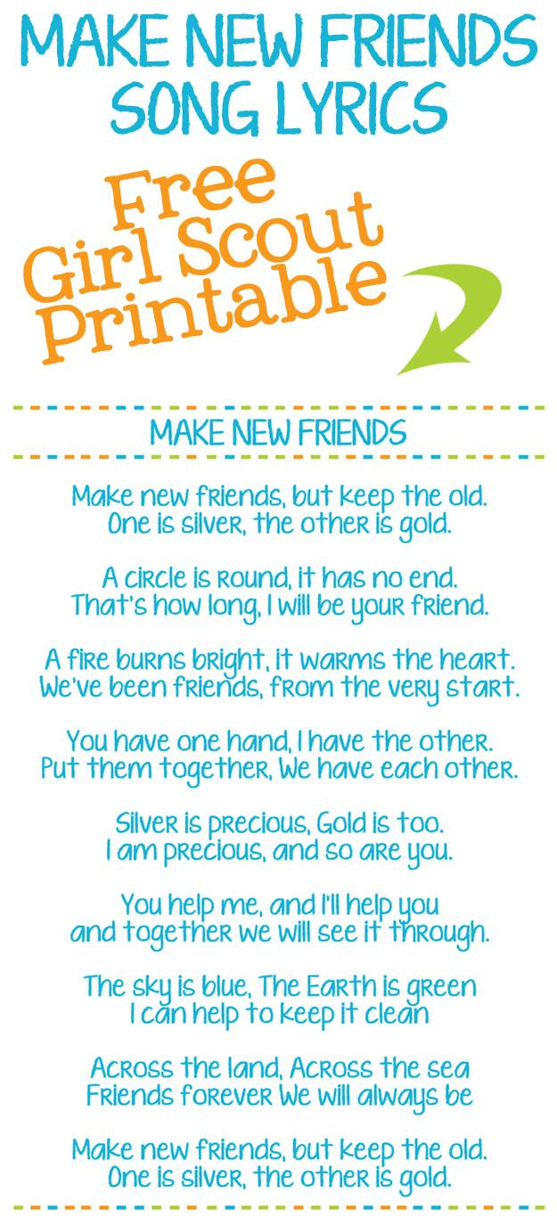 Make New Friends Girl Scout Song Lyric Printables - Help Your Girl throughout Free Printable Words To Songs