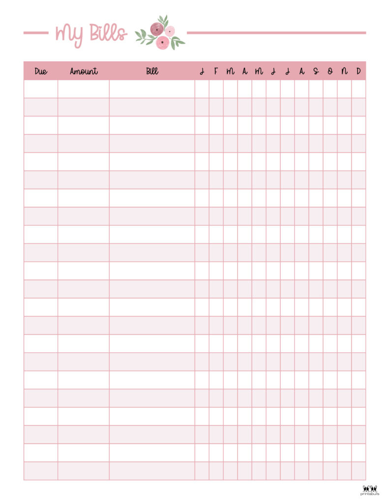 Monthly Bill Organizers - 18 Free Printables | Printabulls regarding Bill Tracker Free Printable