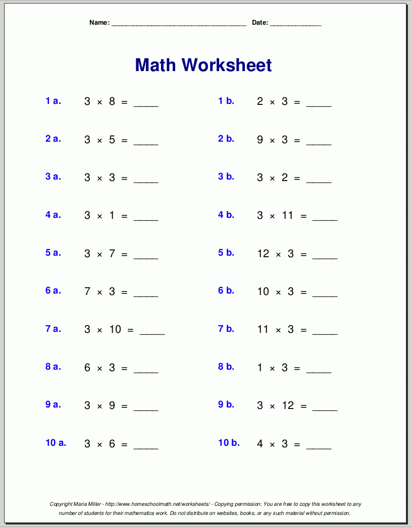 Multiplication Worksheets For Grade 3 intended for Free Printable 3rd Grade Worksheets