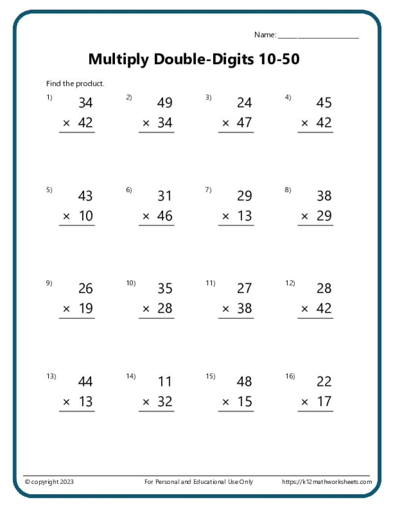 Multiplication Worksheets - K12 Math Worksheets throughout Free Printable Multiplication Pages