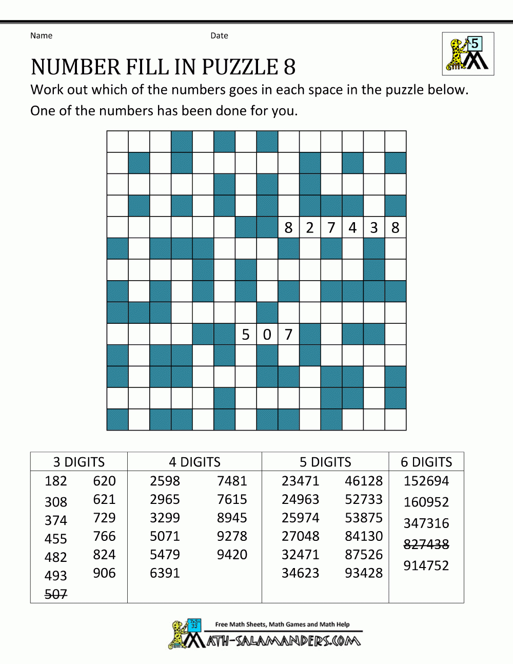 Number Fill In Puzzles intended for Free Fill In Puzzles Printable