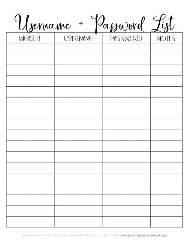Password Keeper Printable – Morning Motivated Mom throughout Free Printable Password Keeper Printable