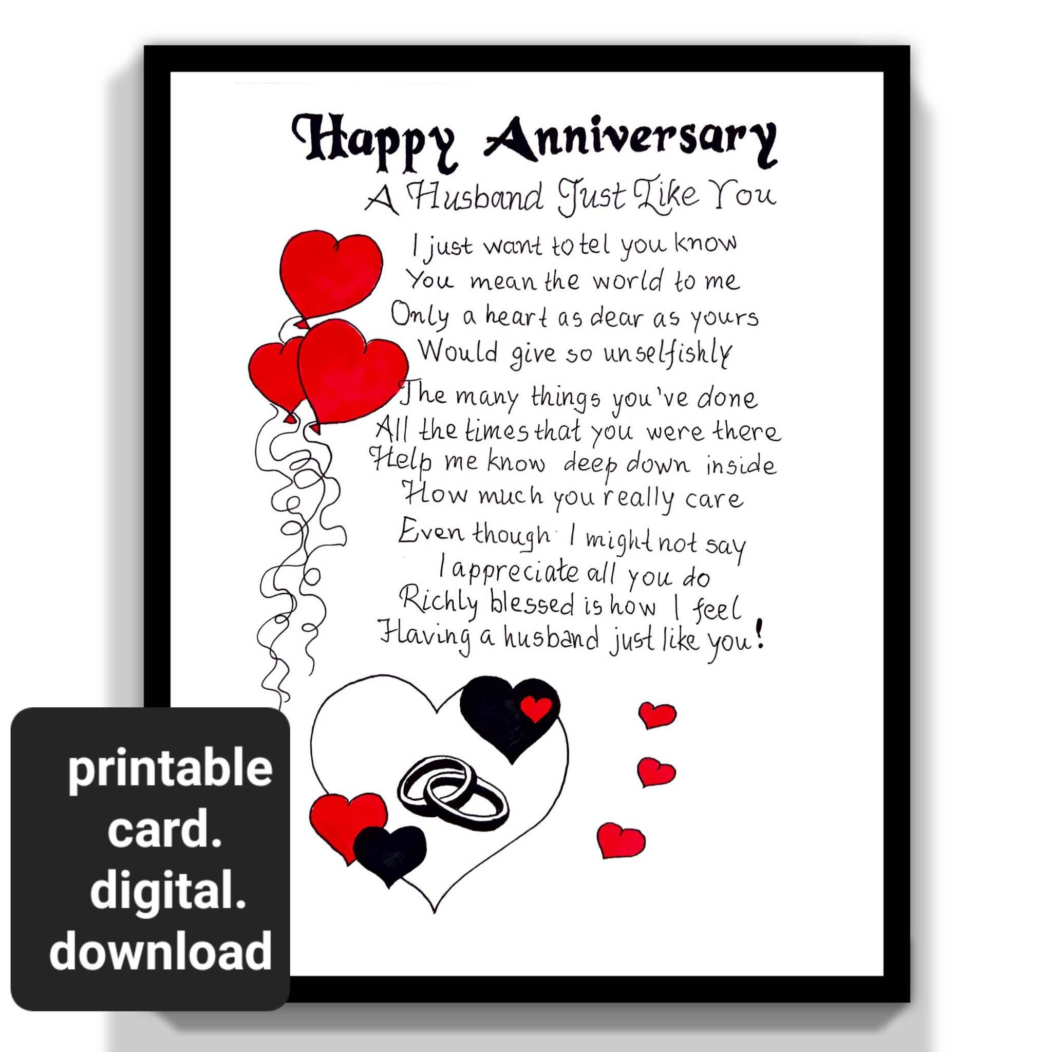 Printable Anniversary Husband Gift Card. To My Husband Anniversary with regard to Free Printable Anniversary Cards For Husband