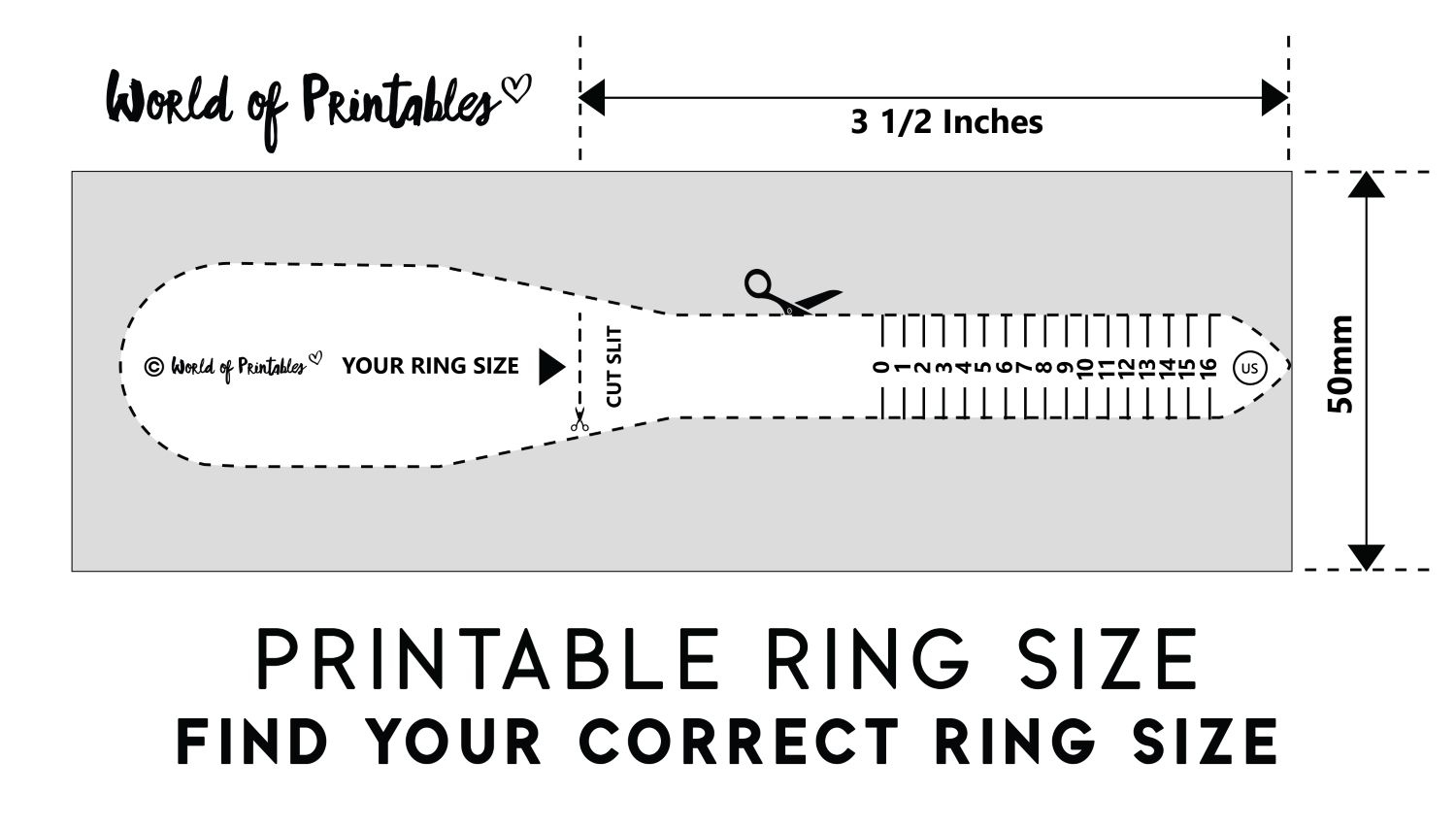 Printable Ring Size Chart - Find Your Ring Size Easy - World Of with regard to Free Printable Ring Sizer