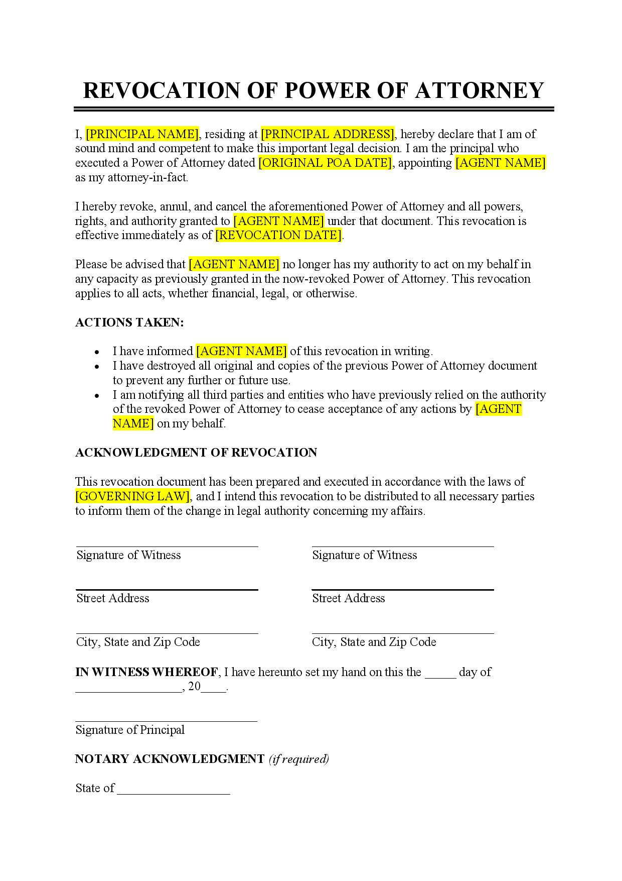 Revocation Of Power Of Attorney Template - Free Download - Easy within Free Printable Revocation Of Power Of Attorney Form