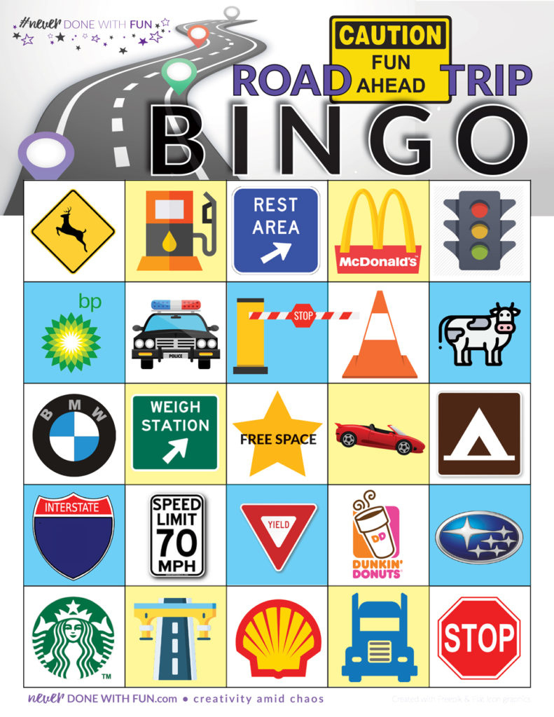 Road Trip Bingo Free Printable - #Neverdonewithfun for Free Printable Road Trip Bingo