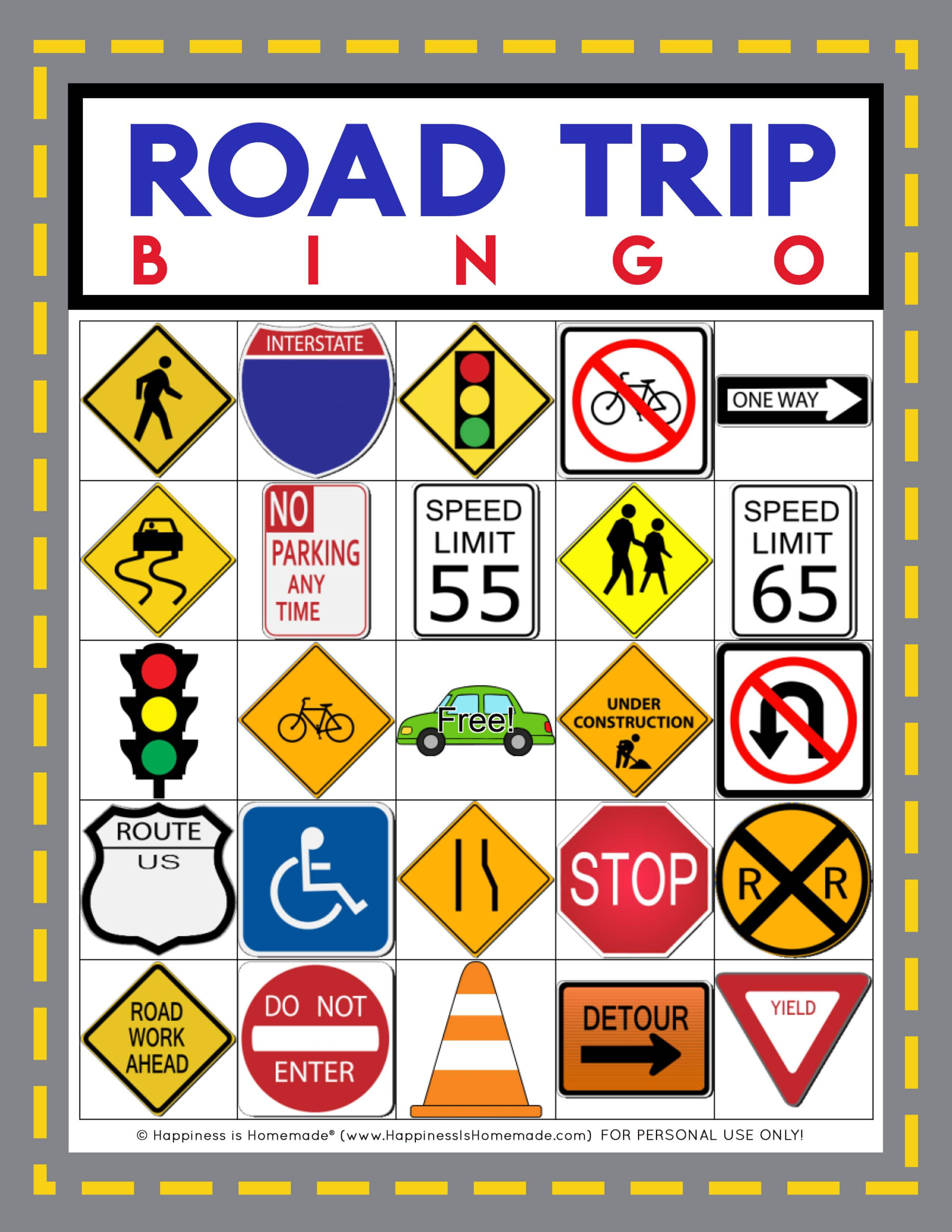 Road Trip Bingo Game - Free Printable - Happiness Is Homemade intended for Free Printable Road Trip Bingo