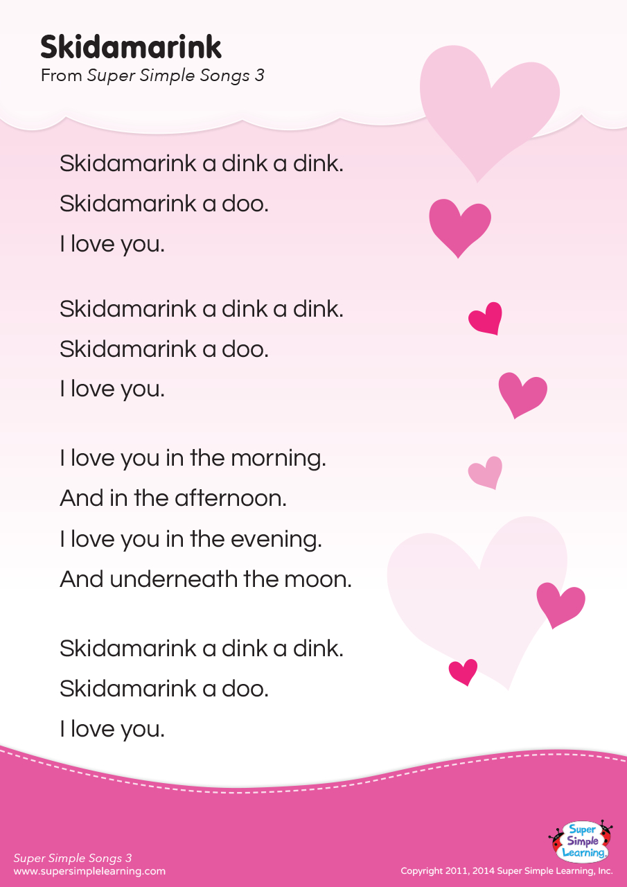 Skidamarink Lyrics Poster - Super Simple with regard to Free Printable Lyrics For Songs