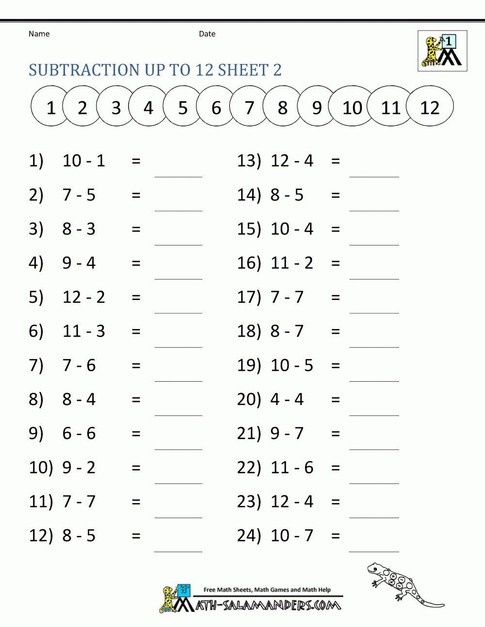 Subtraction Facts Worksheets 1St Grade with regard to Free Printable Math Worksheets For 1St Grade