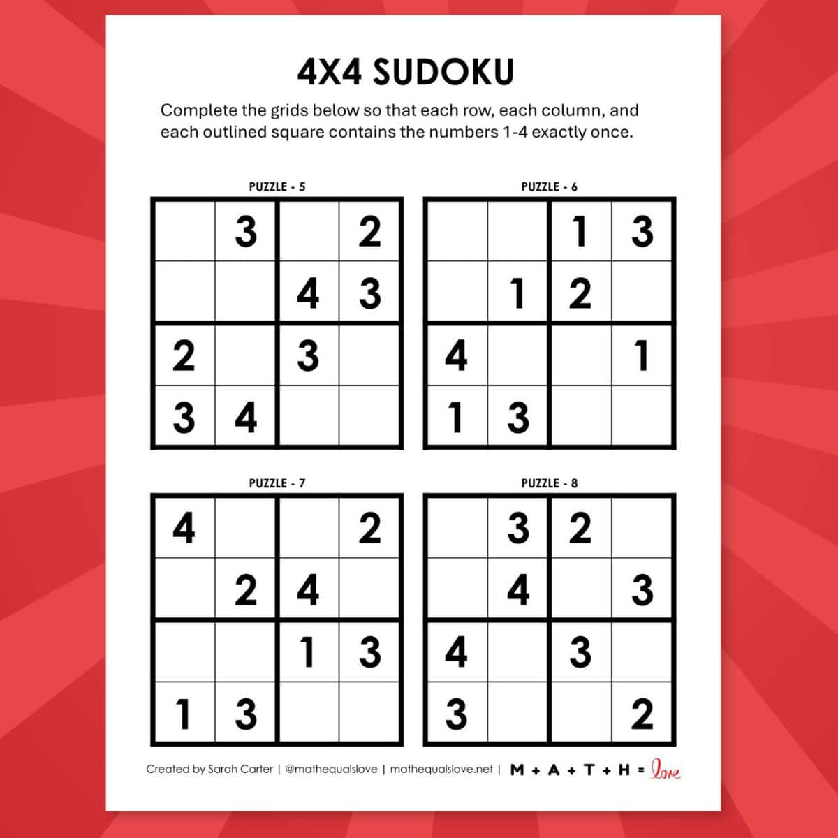 Sudoku 4X4 Puzzles [Free Printable Pdfs] intended for Free Printable Sudoku Games
