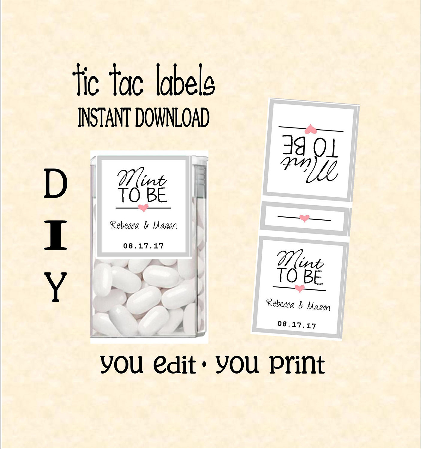 Tic Tac Labels Mint To Be - Wedding- Do It Yourself - Instant with regard to Adult Tic Tac Labels Free Printable