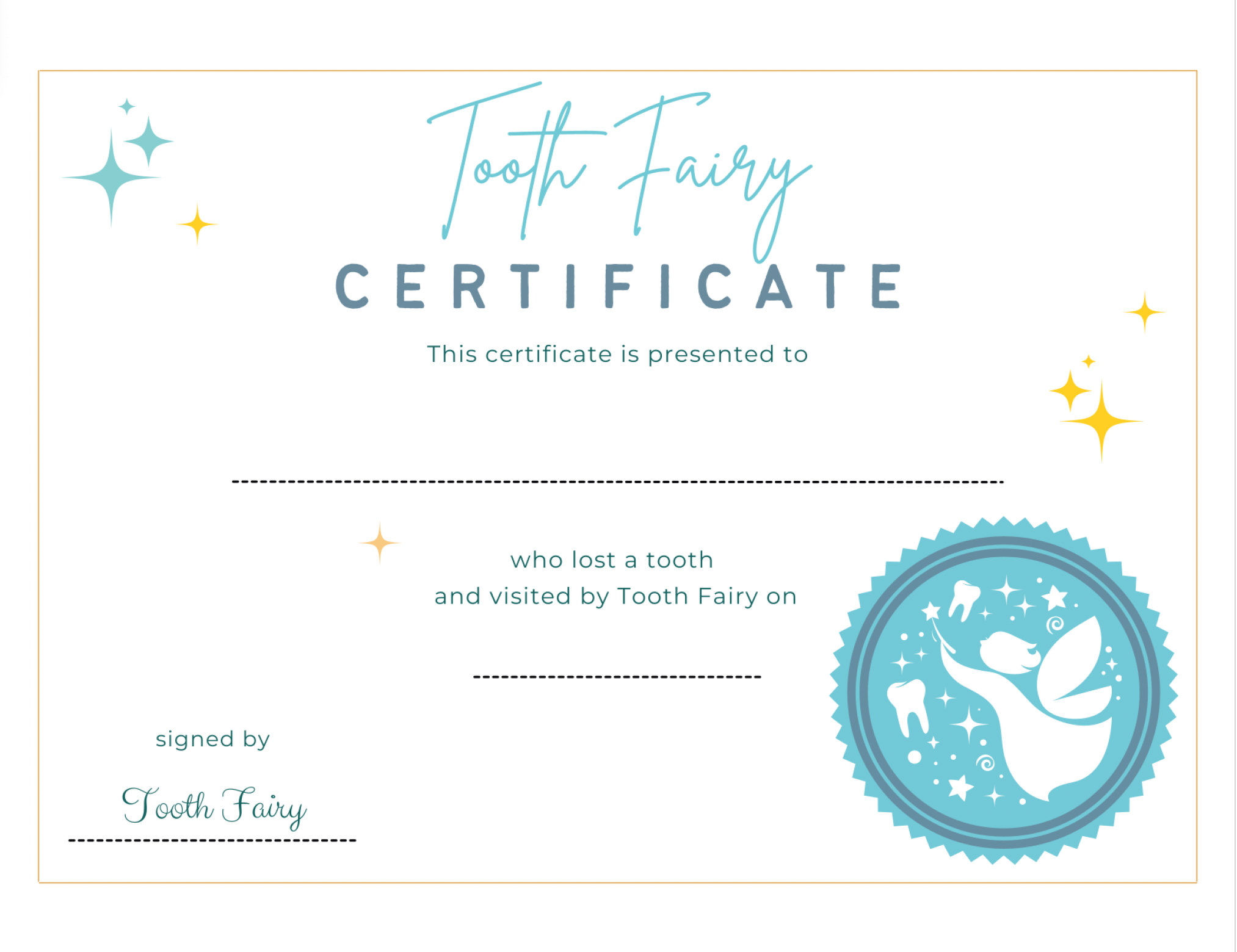 Tooth Fairy Certificate - Lakes Area Pediatric Dentistry - Michael inside Free Printable Tooth Fairy Certificate