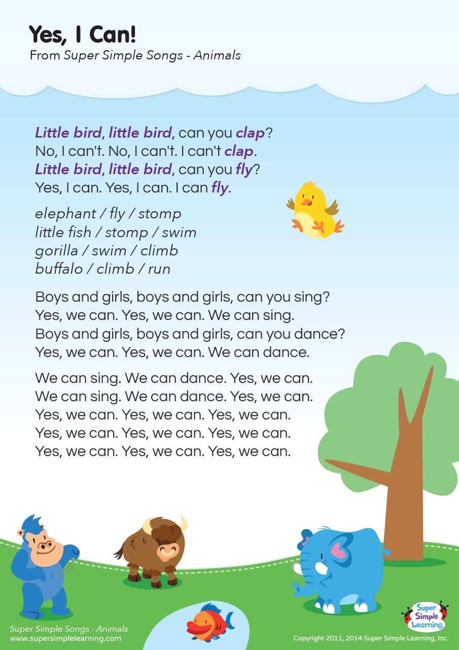 Yes, I Can! Lyrics Poster - Super Simple inside Free Printable Lyrics For Songs